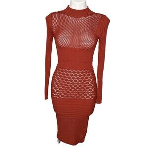Cuitout Fishnet Midi Dress Orange Bodycon M Glamoratti Sexy Festival Cocktail